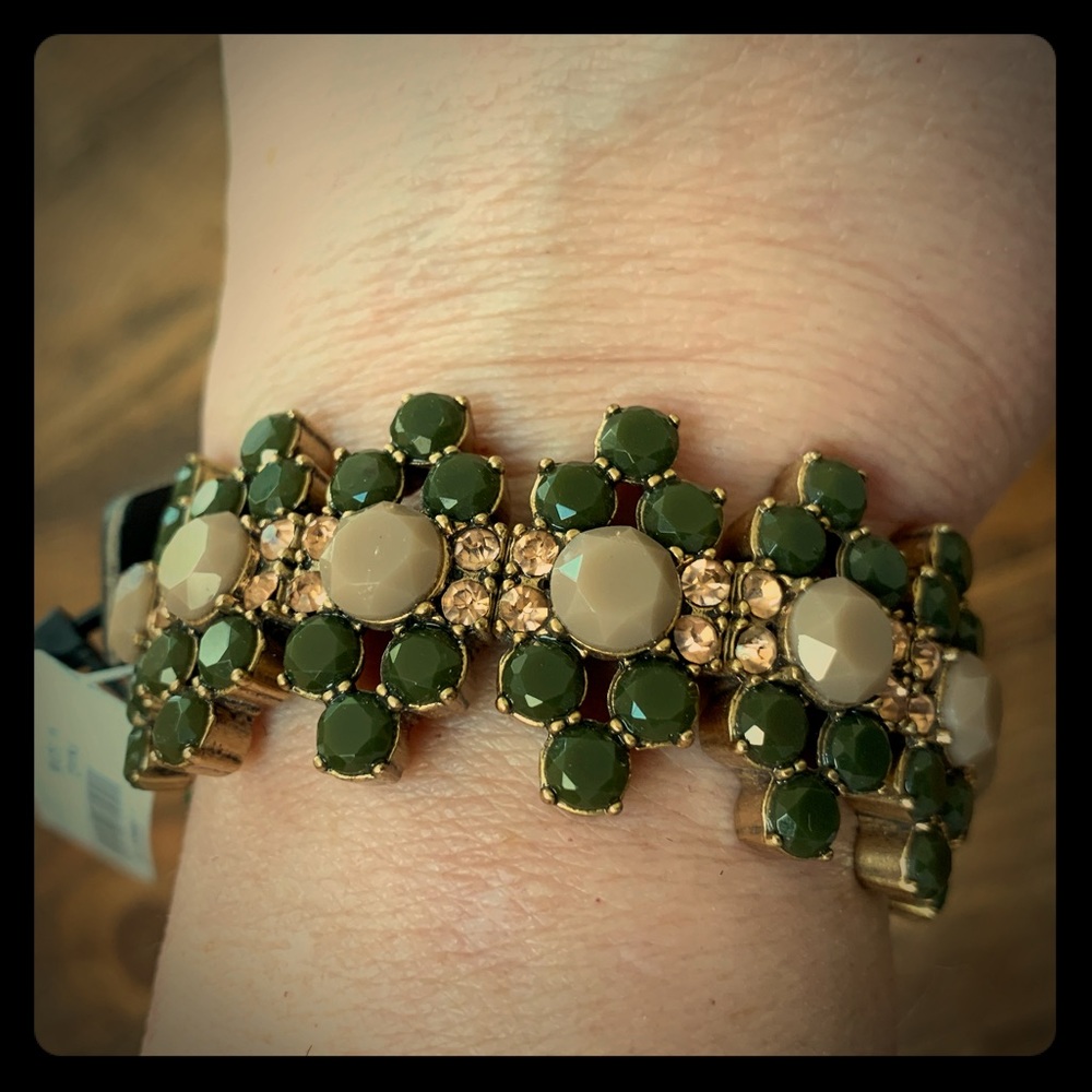 Art Deco style green/gold J Crew bracelet NWT